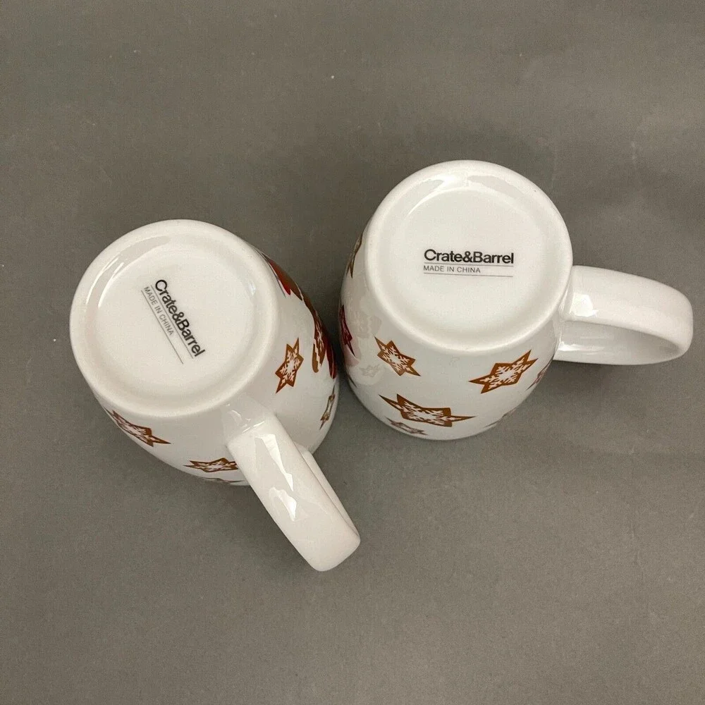 Crate & Barrel Coffee Mugs Cups Gingerbread Skating Lot of 2
